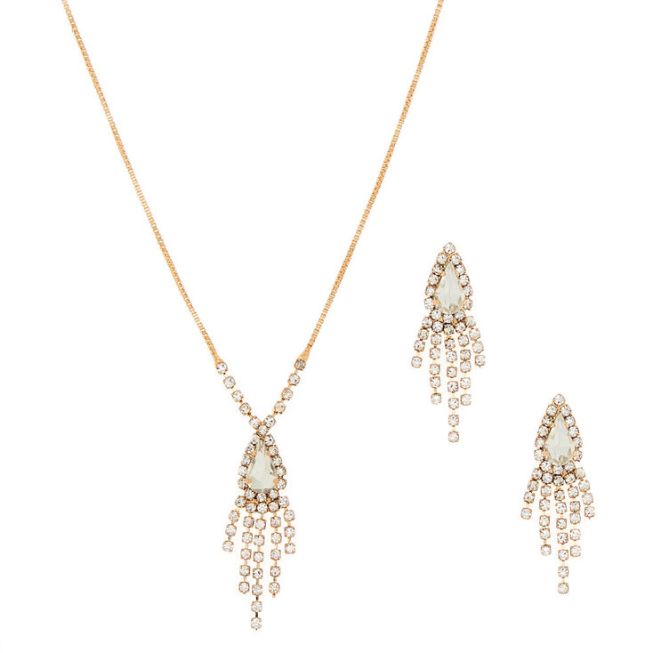 Gold Glass Rhinestone Delicate Jewelry Set - 2 Pack,