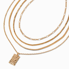 Gold Hammered Pendant Woven Multi-Strand Necklace,