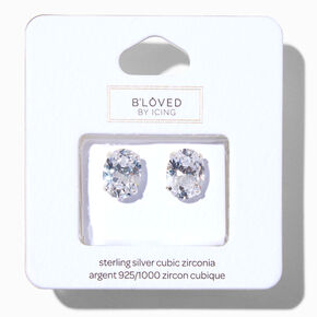 B&#39;Loved by Icing Sterling Silver Cubic Zirconia 10MM Oval Stud Earrings,