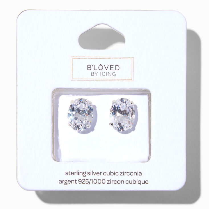 B&#39;Loved by Icing Sterling Silver Cubic Zirconia 10MM Oval Stud Earrings,