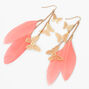 Gold 3.5&quot; Chain Coral Feather Drop Earrings,
