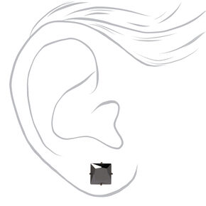 Black Titanium Cubic Zirconia Square Stud Earrings - 7MM,