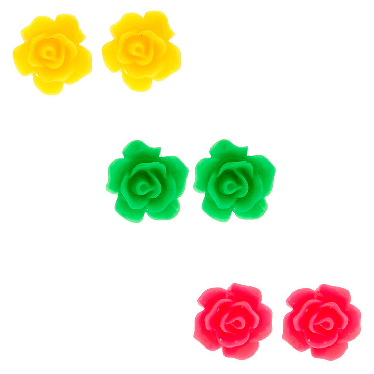Silver Neon Flower Stud Earrings - 3 Pack,