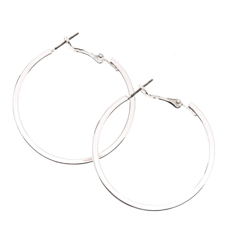 40MM Silver Tone Square Edge Hoop Earrings,