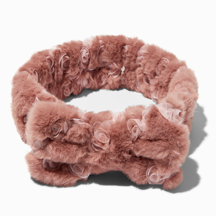 Dusty Rose Furry Makeup Bow Headwrap,