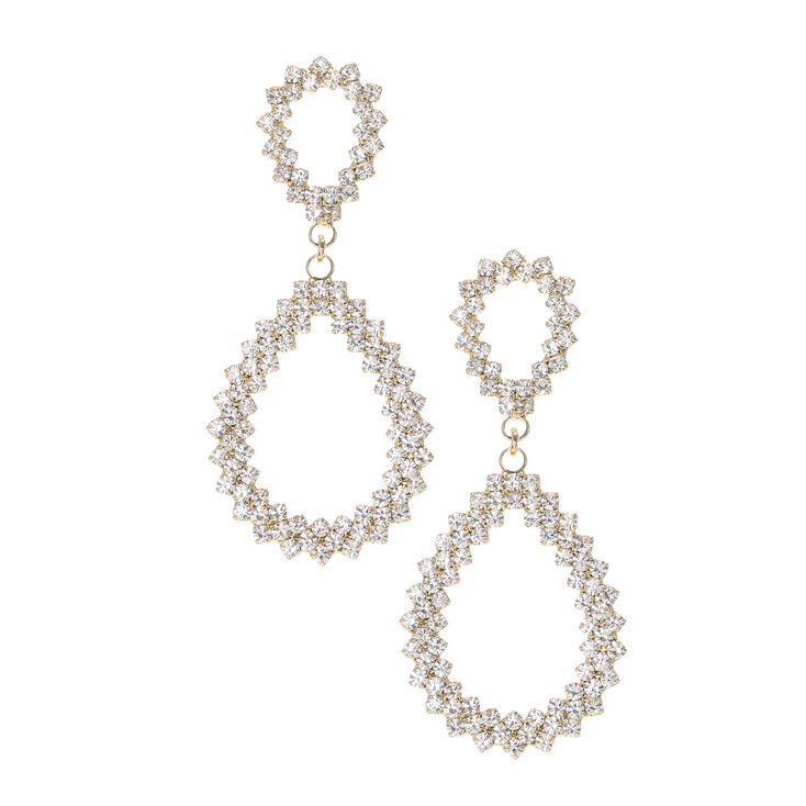 Gold & Crystal Teardrop Drop Earrings,
