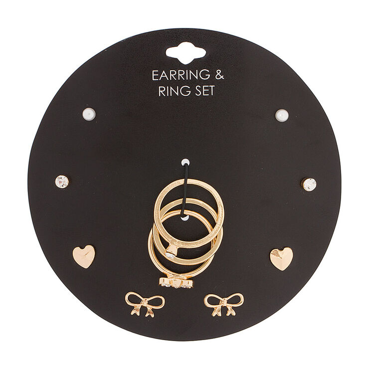 Pretty Stud Earrings & Rings Jewelry Set,