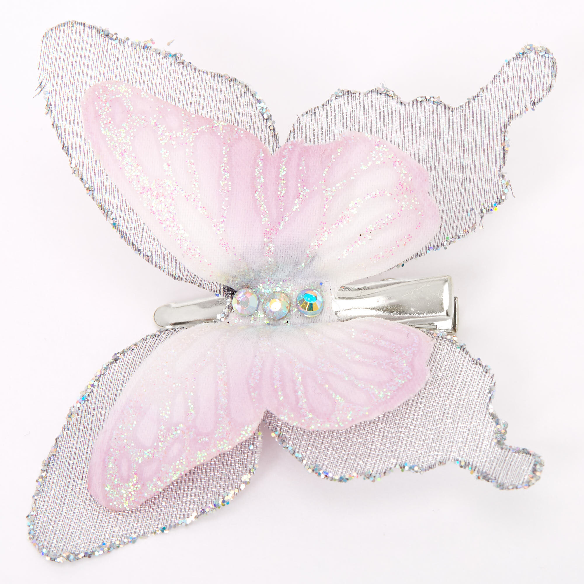 Pair of Glitter Butterfly Motif Long Beak/ Concord Hair Clips 