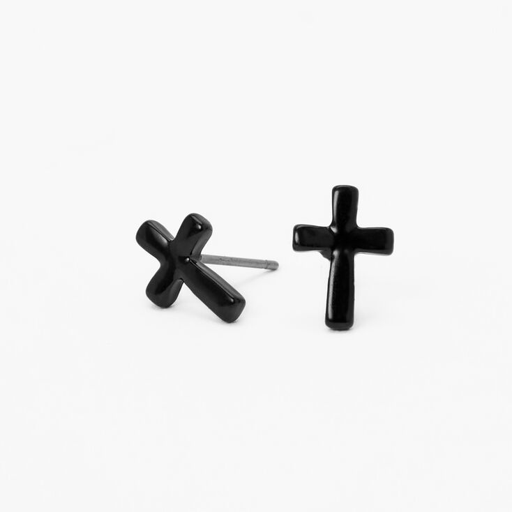 Cross Stud Earrings - Black,