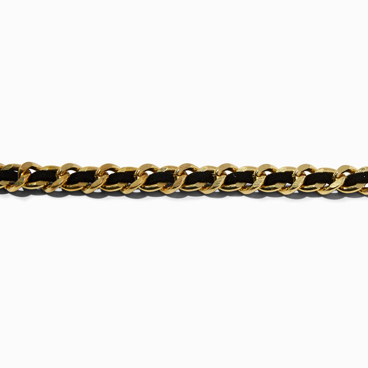 Black Thread Tie-Closure Gold-tone Choker Necklace ,