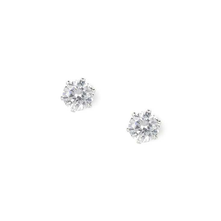 Silver Cubic Zirconia 3MM Round Stud Earrings,