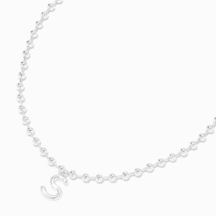 Silver Beaded Bubble Initial Pendant Necklace - S,