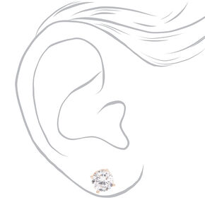 Rose Gold Cubic Zirconia Round Stud Earrings - 6MM, 7MM, 8MM,
