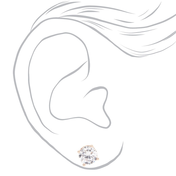 Rose Gold Cubic Zirconia Round Stud Earrings - 6MM, 7MM, 8MM,