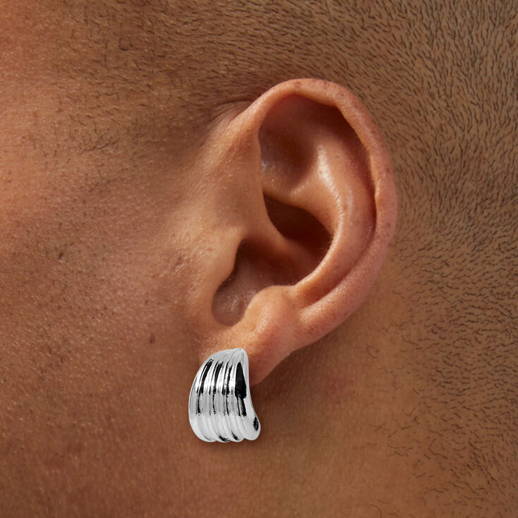 Silver-tone Scalloped Bean Stud Earrings ,