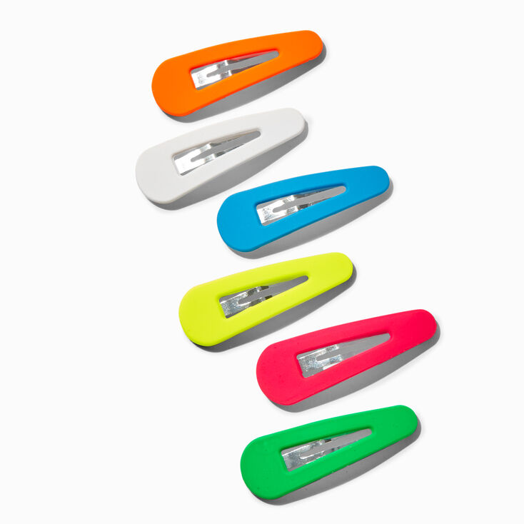 Neon Rainbow Snap Hair Clips - 6 Pack,