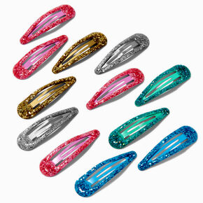 Bright Glitter Snap Hair Clips - 12 Pack,