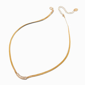 Gold-tone Cubic Zirconia Herringbone Chain Necklace,