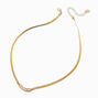Gold-tone Cubic Zirconia Herringbone Chain Necklace,