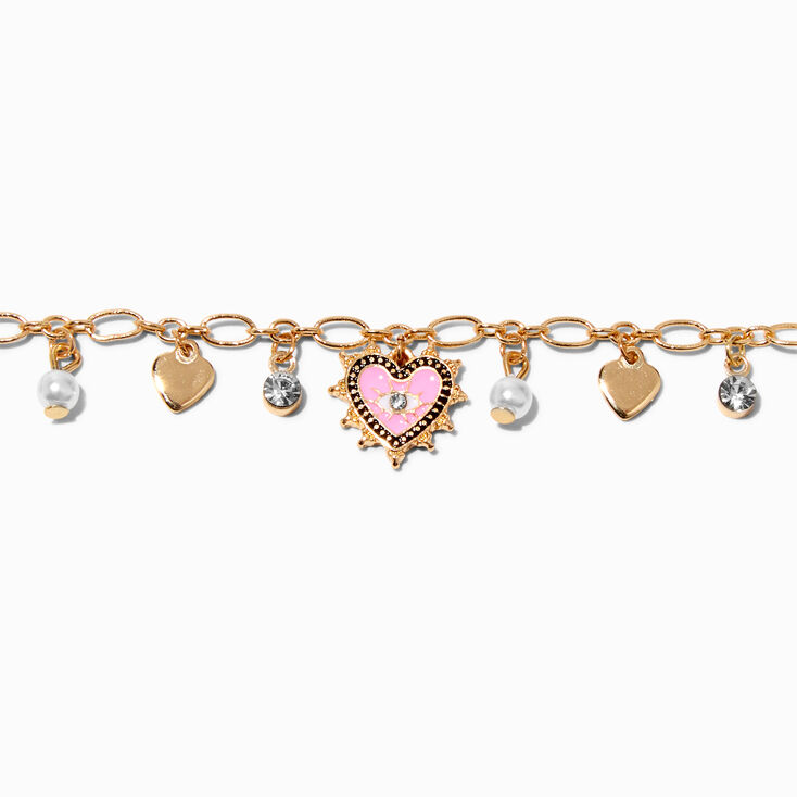 Pink Evil Eye Gold Charm Bracelet,