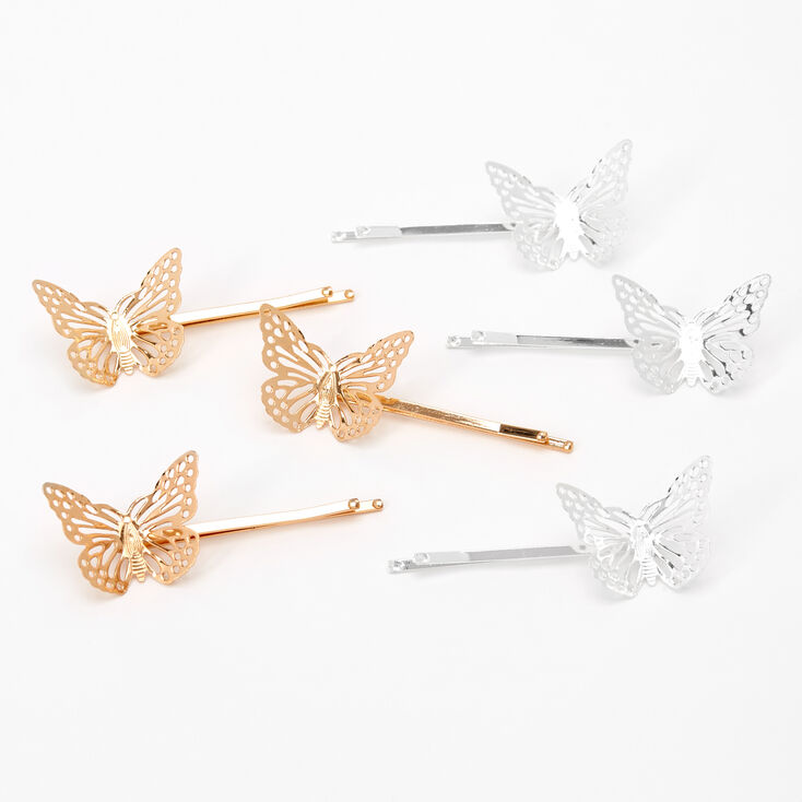 Gold &amp; Silver Butterfly Hair Pins - 6 Pack,