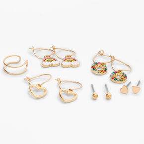 Gold Rainbow Heart Mixed Earrings Set - 6 Pack,