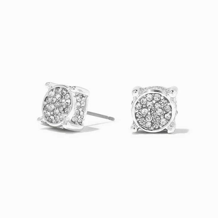 Silver Crystal Pav&eacute; Circle Stud Earrings,
