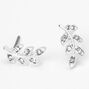 Silver Crystal Leaf Stud Earrings,
