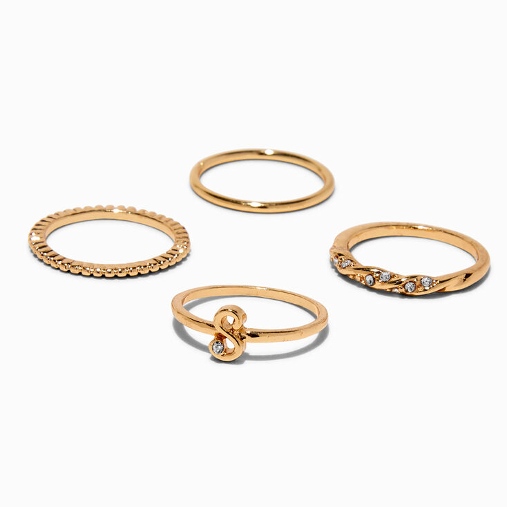 Gold-tone S Initial Ring Stack Set - 4 Pack,