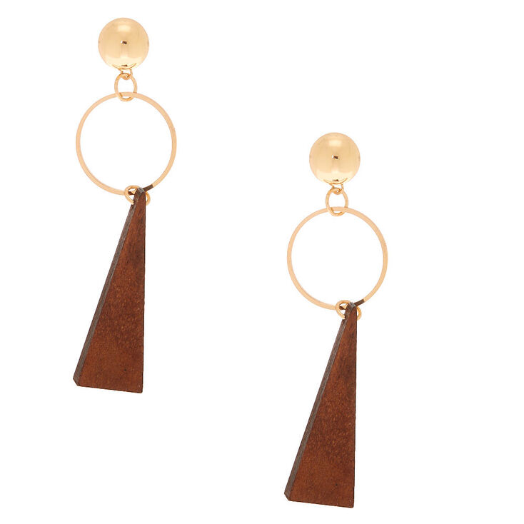 Gold 2.5" Ring Triangle Drop Earrings - Brown,