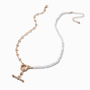 Mean Girls&trade; x ICING Half Pearl &amp; Gold-tone Heart T Bar Necklace,