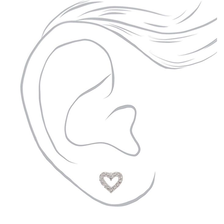 Silver Cubic Zirconia Heart Stud Earrings,