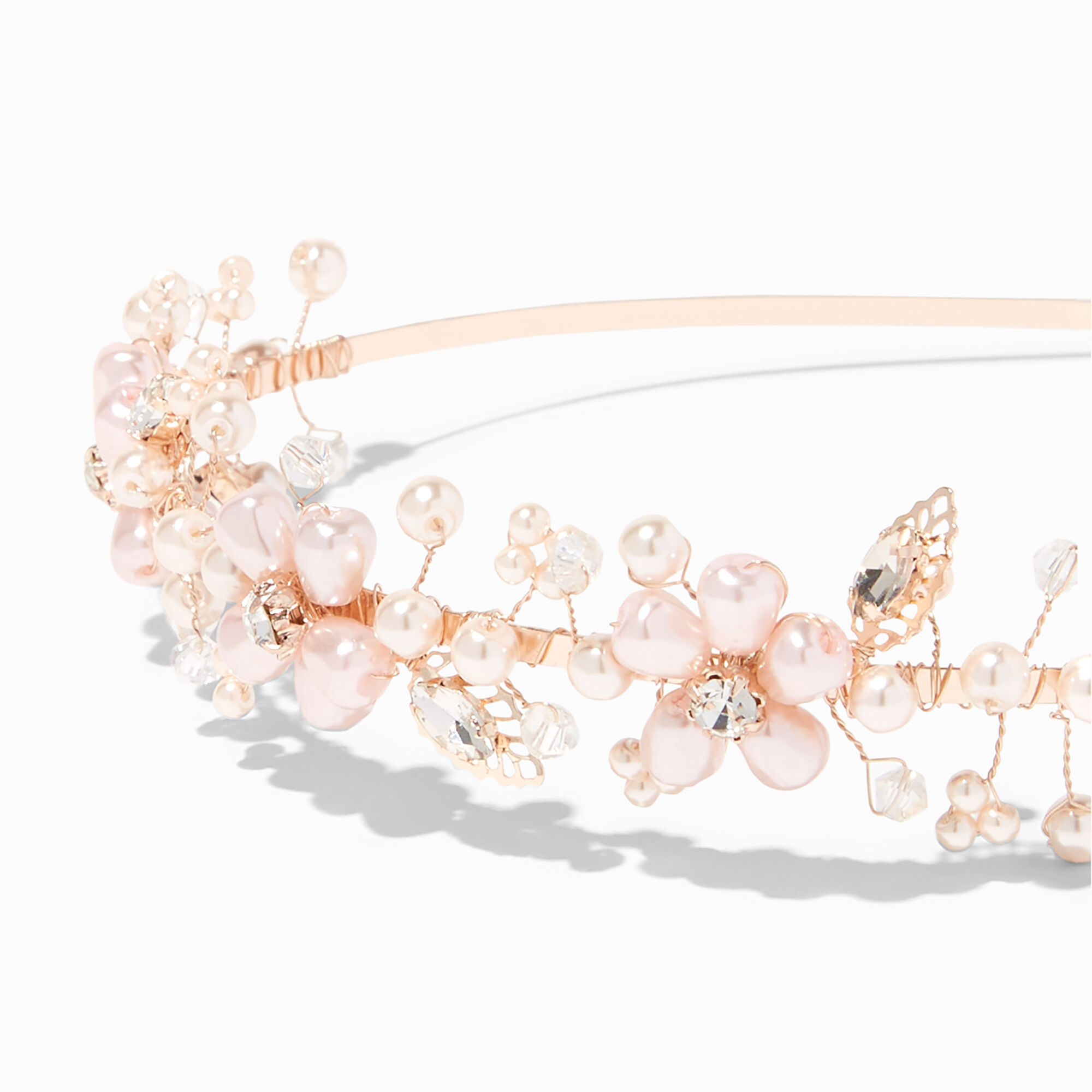 Rose Gold Crystal Pearl Flower Headband