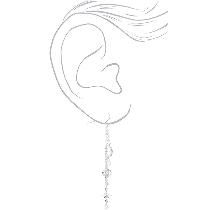 Silver 3&quot; Celestial Eye Drop Earrings,