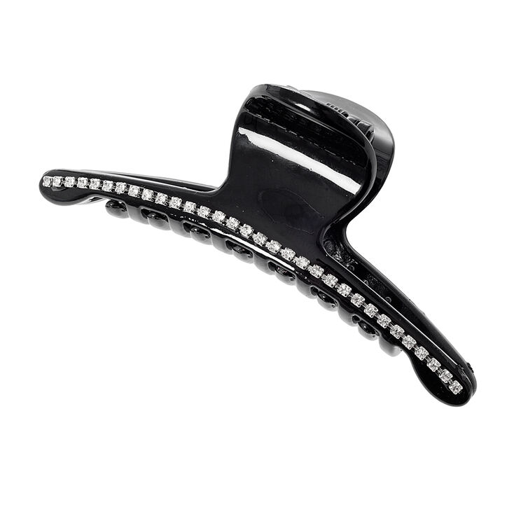 Thin Black Claw Clip with Rhinestones,
