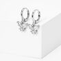 Silver Cubic Zirconia Butterfly Huggie Hoop Earrings,