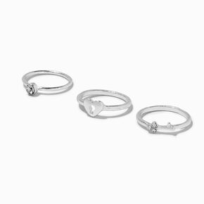 Silver-tone Heart Midi Rings - 3 Pack,