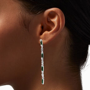 Emerald Green Baguette Crystal Column 3&quot; Drop Earrings,