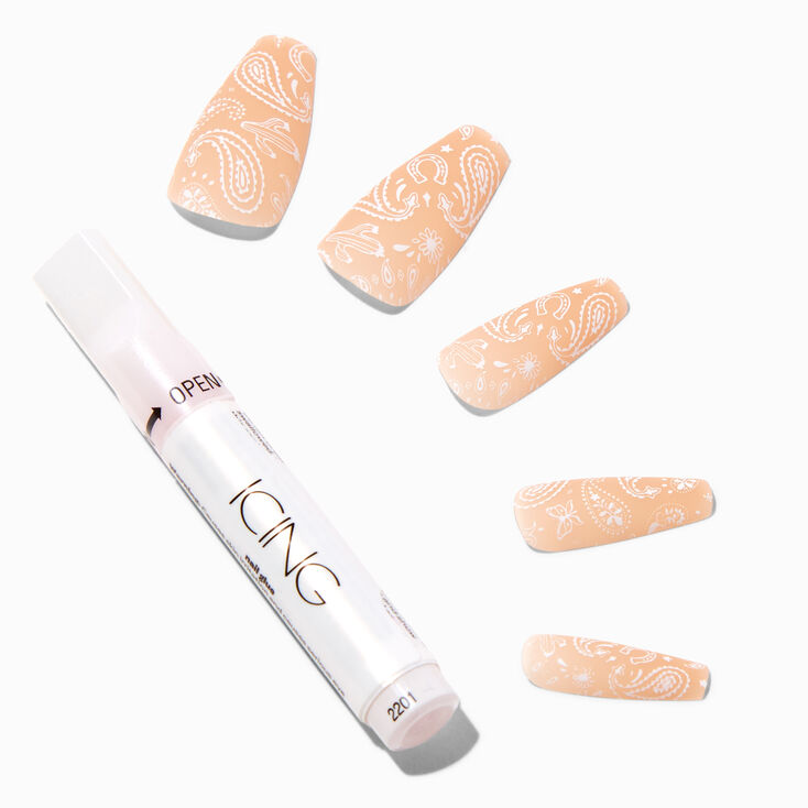 Nude Paisley Squareletto Vegan Faux Nail Set - 24 Pack,