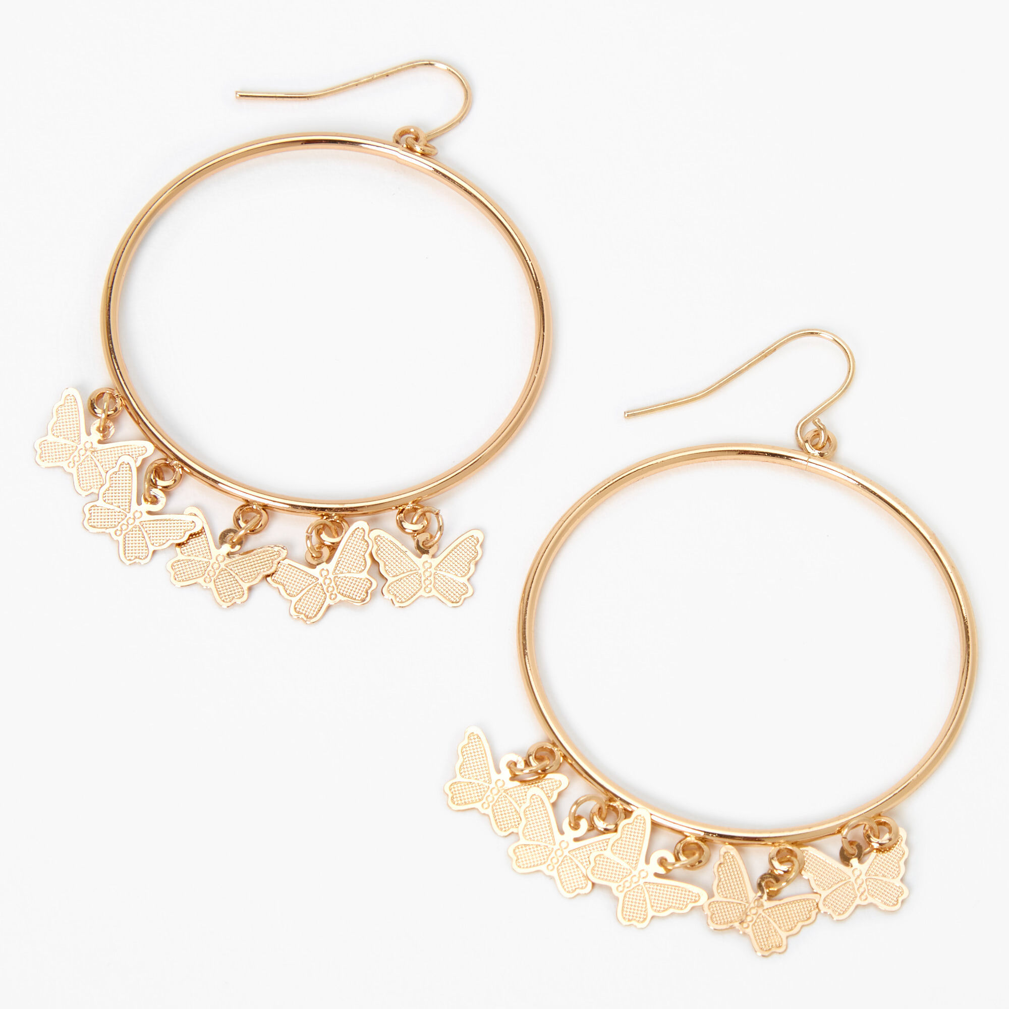 Butterfly charms Butterfly hoops Beige Butterfly earrings