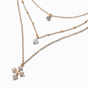 Gold-tone Cathedral Cross Multi-Strand Chain Necklace,