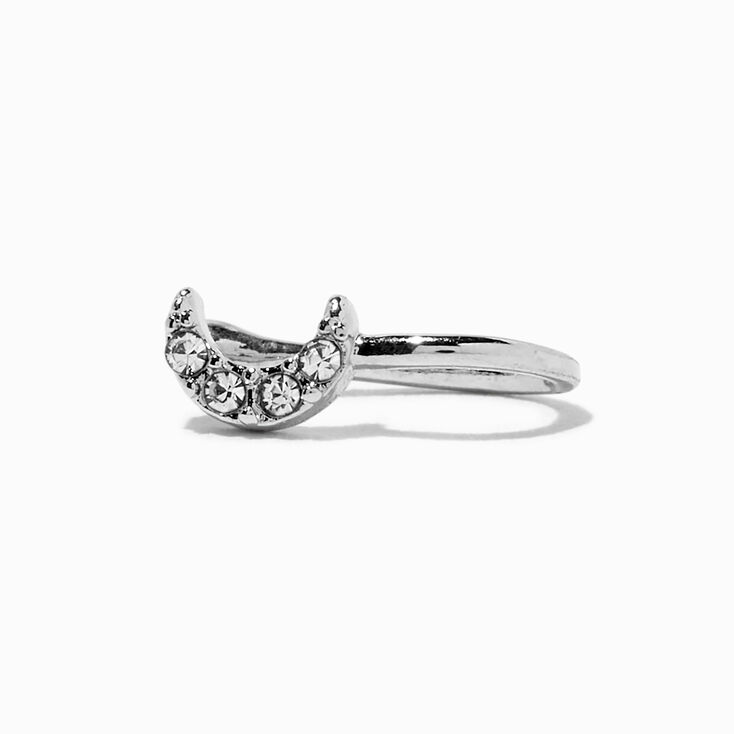 Silver Crystal Crescent Moon Faux Nose Ring,