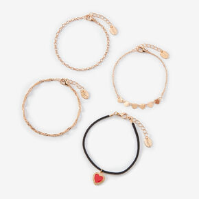 Red Heart Gold Chain Bracelet Set - 4 Pack,