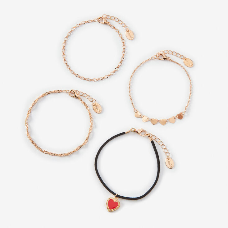 Red Heart Gold Chain Bracelet Set - 4 Pack,