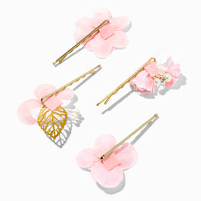 Embellished Pink Flower Hair Pins - 4 Pack,