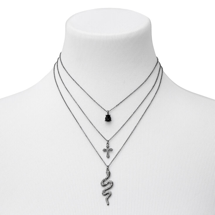 Hematite Snake &amp; Cross Multi Strand Necklace,