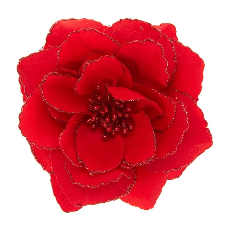 Red Glitter Rose Hair Barrette,