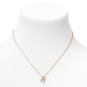 Gold Mini Pearl Initial Pendant Necklace - R,