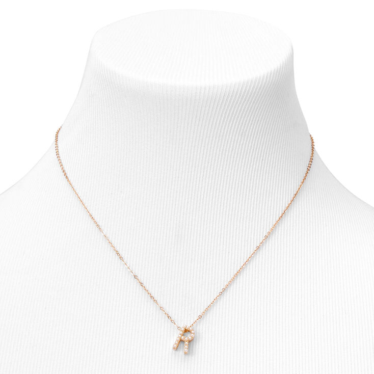 Gold Mini Pearl Initial Pendant Necklace - R,