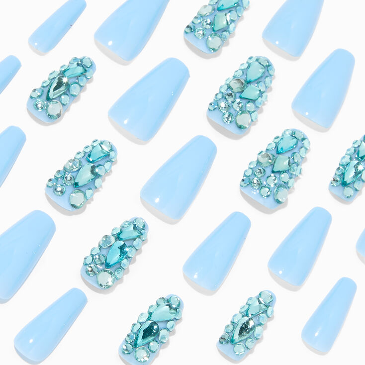 Blue Extra Bling Squareletto Vegan Faux Nail Set - 24 Pack,